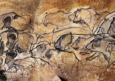 pintura na caverna de Chauvet. P ainel dos leões, 32.000 A.C.