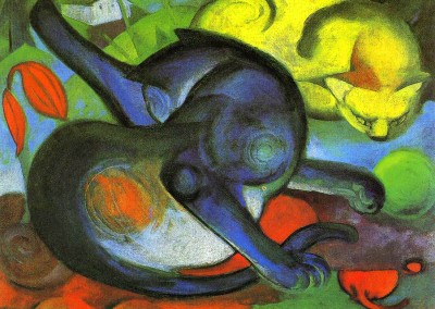 Marc, Franz. Dois gatos, azul e amarelo, 1913.